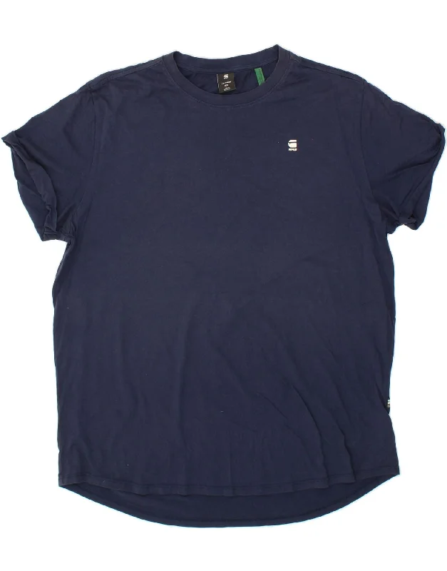 G-STAR Mens T-Shirt Top 2XL Navy Blue Cotton Seamless Knitted Crochet