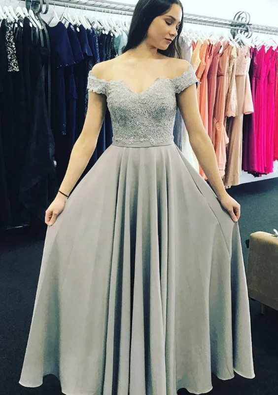 Chiffon A-Line/Princess Off Shoulder Long Prom Party Dress, Lace Tunics Luxurious premium