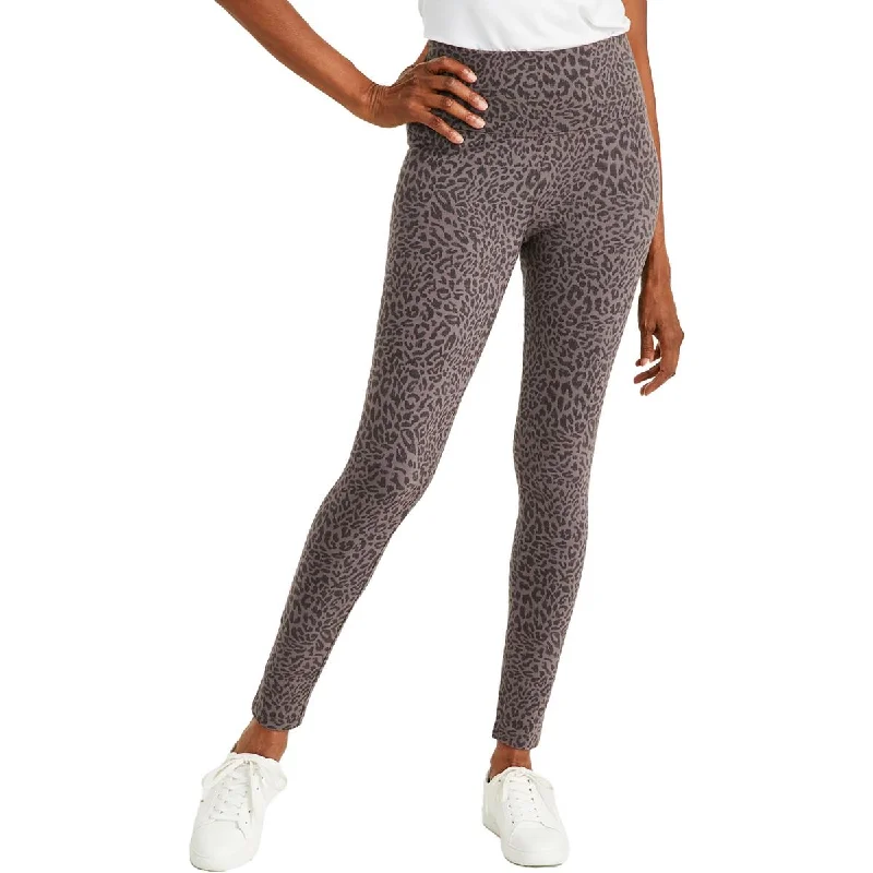 Petites Womens Leopard Print High Rise Leggings Chic Workout Leggings