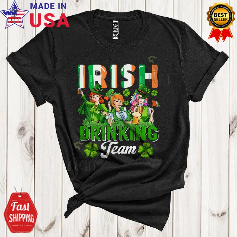 Irish Drinking Team Funny Happy St. Patrick's Day Shamrocks Irish Leprechaun Women Beer Drinking Drunk T-Shirt Satin Fabric Silk Fabric Chiffon Fabric