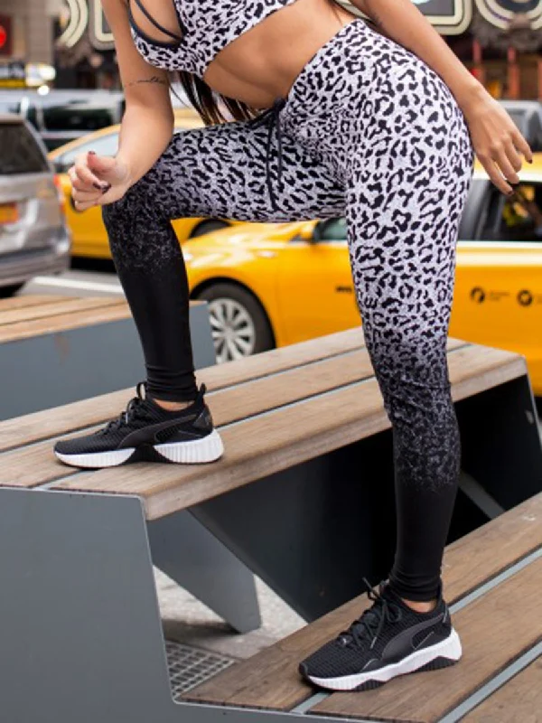 Women Fashion Leopard Lace Up Sports Yoga Leggings Stylish Everyday Leggings