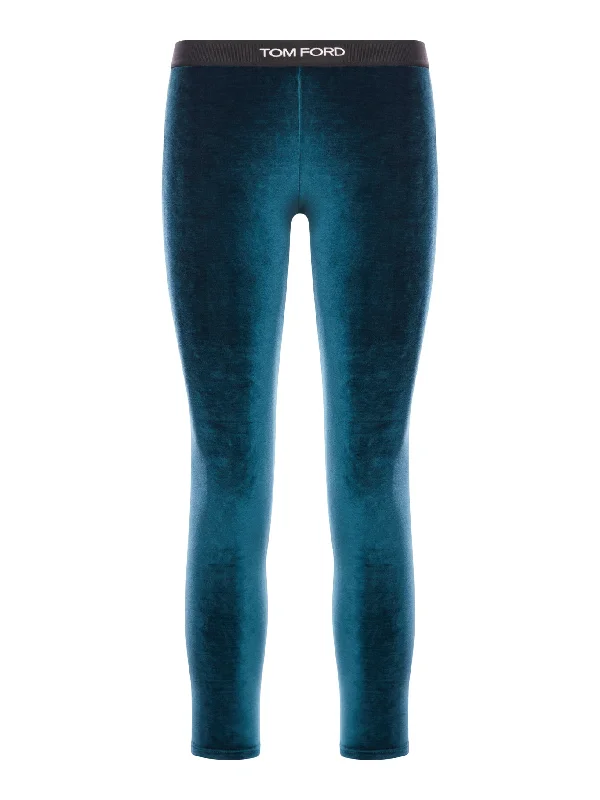 velvet Leggings with logo band Fashionable High-Rise Leggings