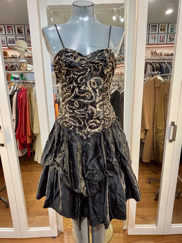 80’s Black And Metallic Gold Lace And Taffeta Strapless Party Dress Mermaid Tail Wedding