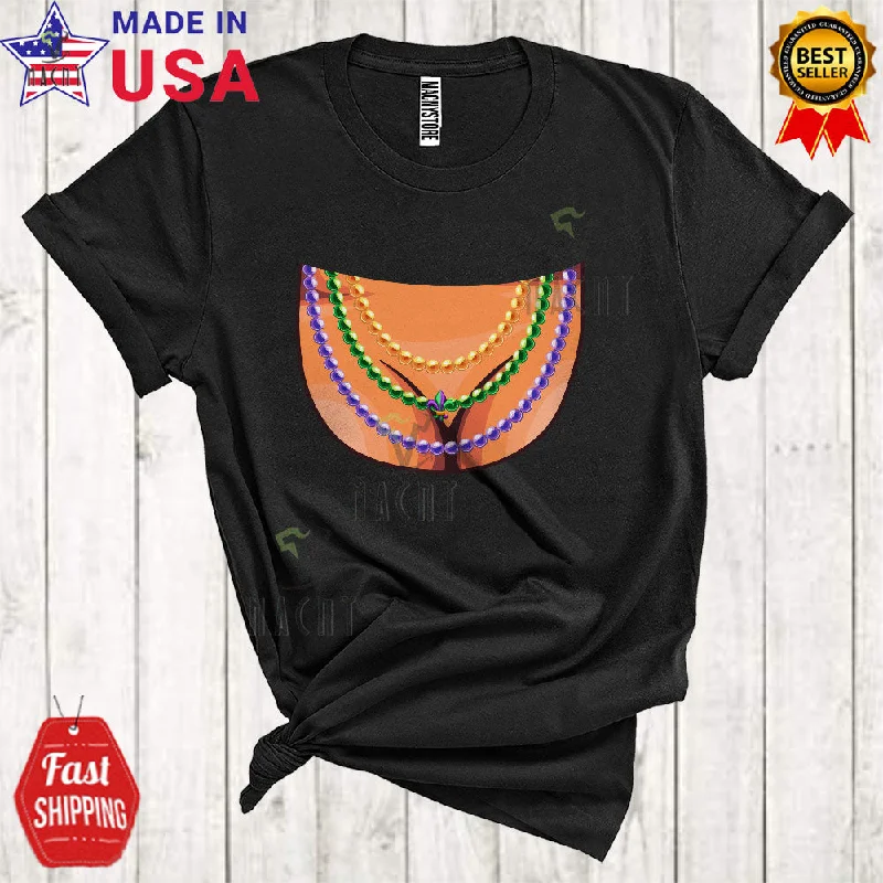 Mardi Gras Boobs With Beads Funny Cool Mardi Gras Boobs Girl Women Matching Mardi Gras Parade T-Shirt Welt Pockets Slit Pockets