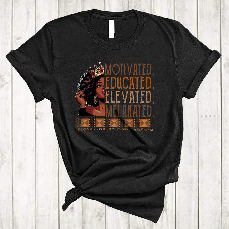 Motivated Educated Elevated Melanated, Awesome Black History Month, Women Matching Afro Pride African T-Shirt Spandex Blend Rayon Blend Denim Blend