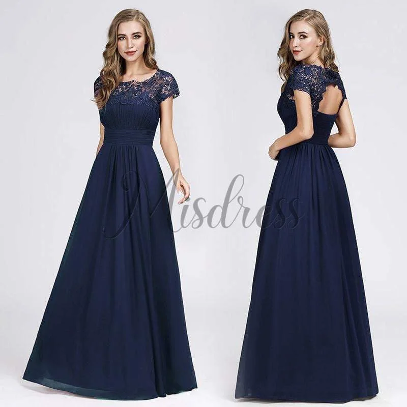 A-line Cap Sleeves Keyhole Back Lace Chiffon Evening Prom Party Dress Tunics Versatile functional