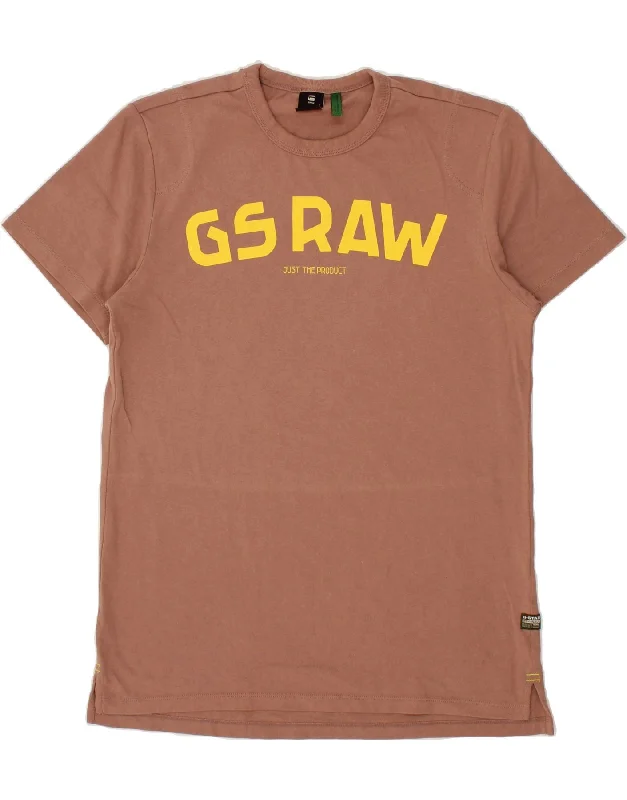 G-STAR Mens Graphic T-Shirt Top Large Brown Cotton Ribbed T-Shirt High Neck Heavyweight
