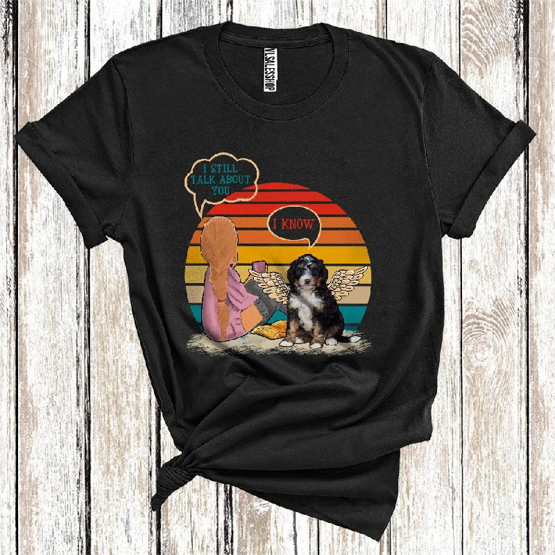 Vintage Retro I Still Talk About You Angel Bernedoodle Wing Memorial Girl Women T-Shirt Houndstooth Herringbone Solid