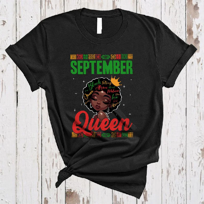 September Queen, Amazing Birthday Afro Black African American Women, Black History Month Zodiac T-Shirt Lace Blend Ribbed Blend Corduroy Blend