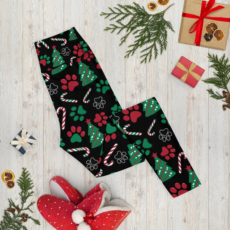 Christmas Paws & Candy Canes Leggings Trendy Color Block Leggings