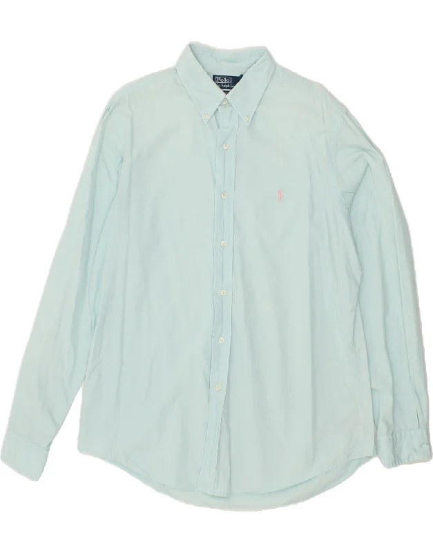 POLO RALPH LAUREN Mens Custom Fit Shirt Size 16 1/2 42 Large Blue Cotton Print Jacquard Patchwork
