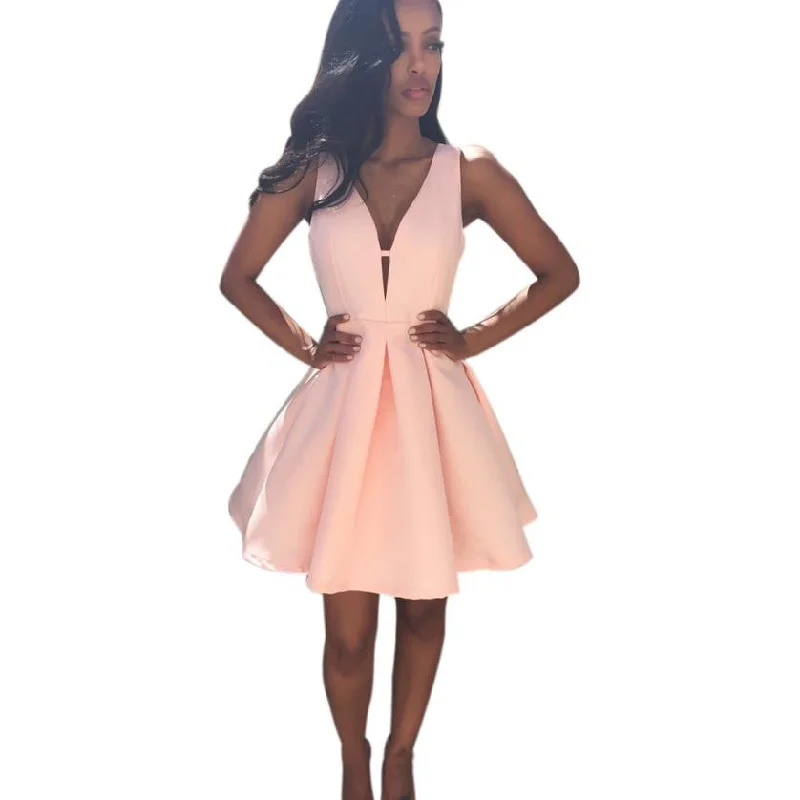 JECKSION Summer V Neck Sleeveless Women Dresses 2016 Fashion Pink Chiffon Party Dress 5 #LSN Tunics Short Trendy