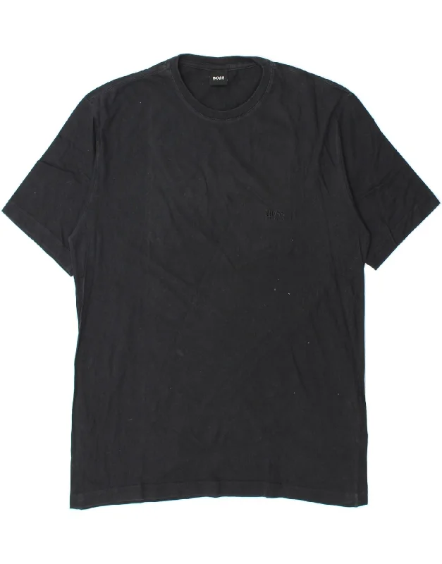 HUGO BOSS Mens T-Shirt Top Medium Black Cotton Layered Multi-layer Single Layer