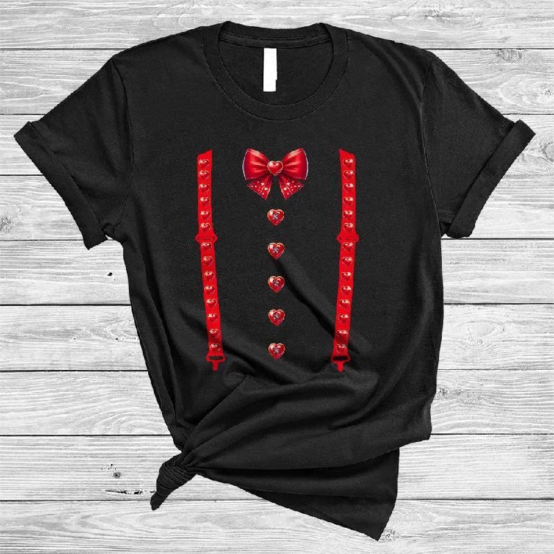 Red Heart Bow Tie Costume For Girls Women, Wonderful Valentine's Day Hearts, Matching Couple T-Shirt Collared Crew Neck Turtle Neck