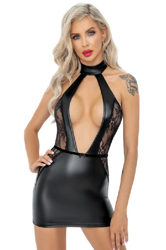Noir Handmade Wetlook Lace Party Dress Tunics Formal black