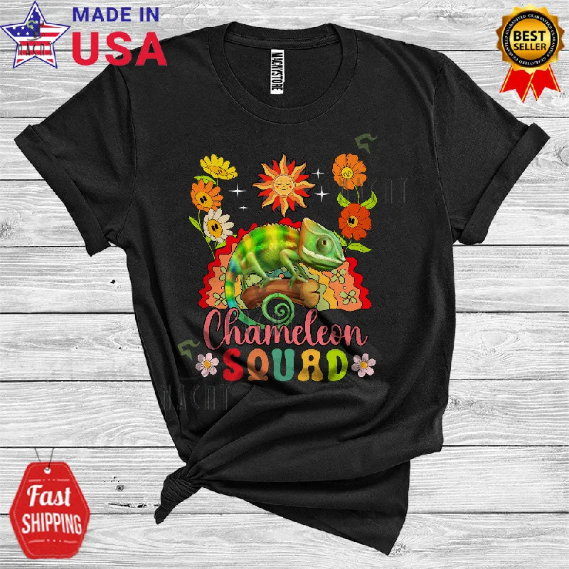 Chameleon Squad Funny Reptile Animal Lover Women Girl Floral Flower Rainbow Sun T-Shirt Houndstooth Herringbone Solid