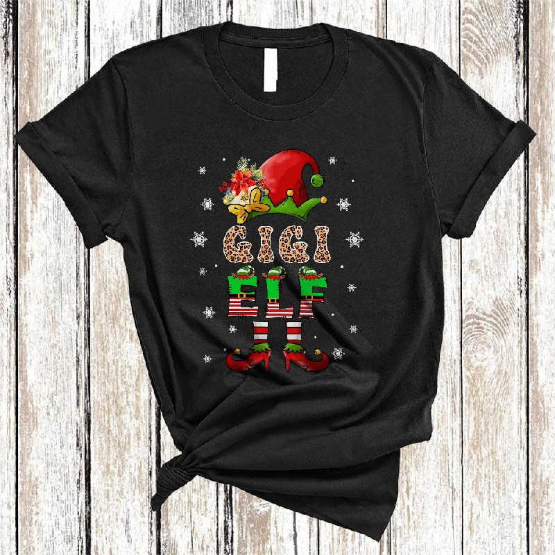 Gigi ELF, Funny Leopard Christmas ELF Women, Matching Family Pajamas X-mas Group T-Shirt Cotton Fabric Linen Fabric Terry Fabric