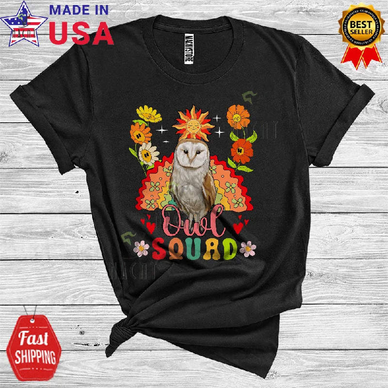 Owl Squad Funny Bird Animal Lover Women Girl Floral Flower Rainbow Sun T-Shirt Satin Blend Silk Blend Wool Blend