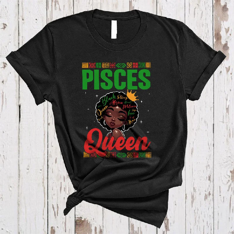 Pisces Queen, Amazing Birthday Afro Black African American Women, Black History Month Zodiac T-Shirt Polka Dot Checkered Tartan