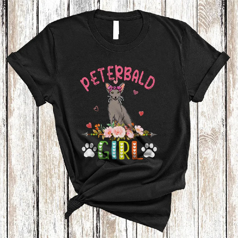 Peterbald Girl, Amazing Floral Kitten Lover Hearts Flowers, Matching Girls Women Family T-Shirt Modern Contemporary Chic