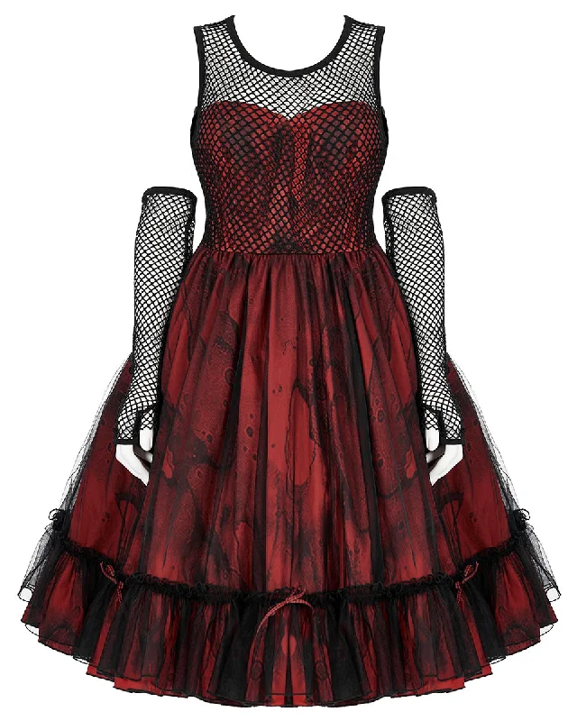 Pyon Pyon Womens Gothic Layered Party Dress & Mesh Sleeves Set Tunics Stylish modern