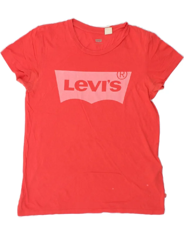 LEVI'S Womens Graphic T-Shirt Top UK 10 Small Red Cotton Solid Print Embellished