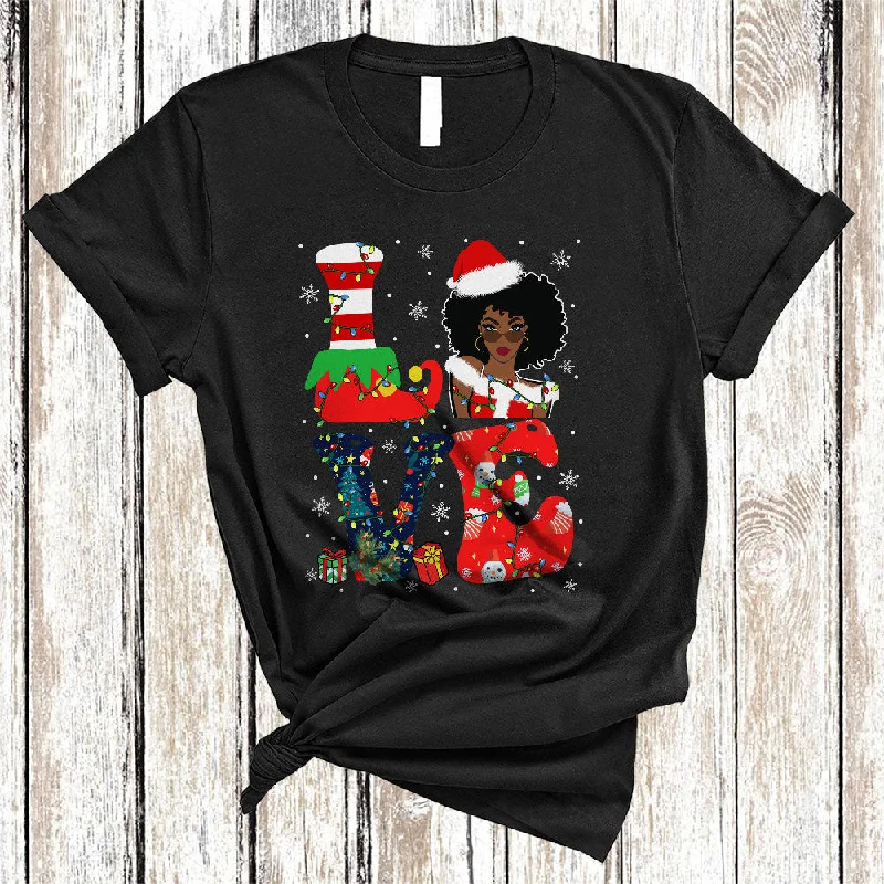 LOVE, Cool Christmas Proud Black Afro African American Women, X-mas Lights Family Group T-Shirt Welt Pockets Slit Pockets