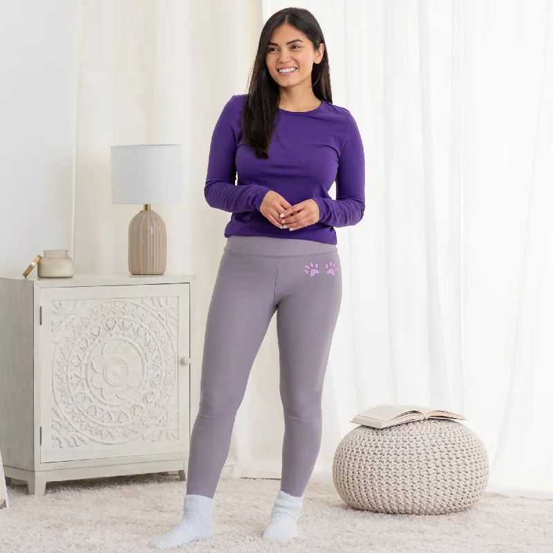 Paw Print Fleece-Lined Leggings Stylish Faux Leather Leggings