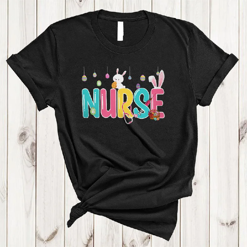 Nurse, Wonderful Easter Day Bunny Hunting Eggs Lover, Matching Girls Women Family Group T-Shirt Print Jacquard Patchwork