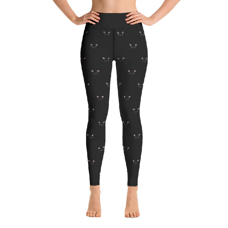 Black Cat Yoga Leggings Stylish Athletic Wear Leggings