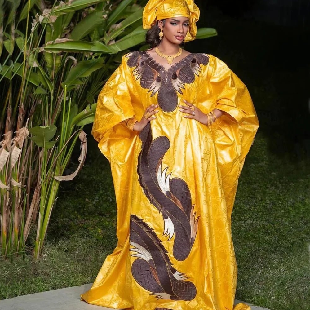 Plus Size African Women's Clothing: Embroidered Dashiki Robe & Bazin Wedding Party Dresses Tunics Floral girly