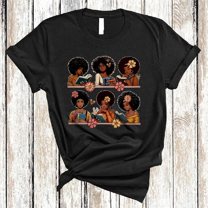 Afro Women Reading Books, Awesome Black History Month African Pride, Students Teacher Librarian T-Shirt Spandex Blend Rayon Blend Denim Blend