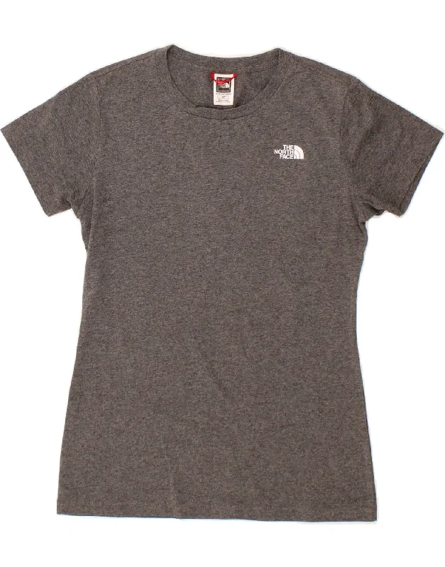 THE NORTH FACE Womens Graphic T-Shirt Top UK 10 Small Grey Flecked Cotton Welt Pockets Slit Pockets Flap Pockets