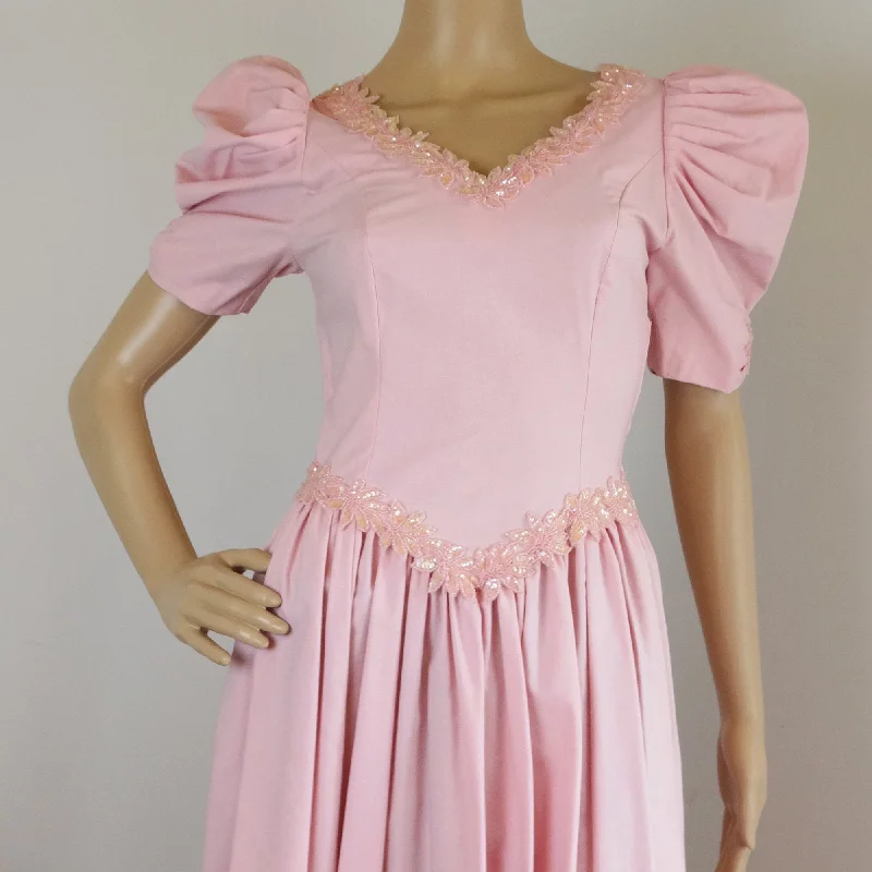 Vintage Laura Ashley Pink Bead Embellished Bridesmaid's Party Dress - XS/S Tunics Floral girly
