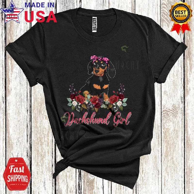 Dachshund Girl Cute Cool Mother's Day Flowers Floral Matching Mom Women Dachshund Owner Lover T-Shirt Faux Fur Fabric Real Fur Fabric Shearling Fabric