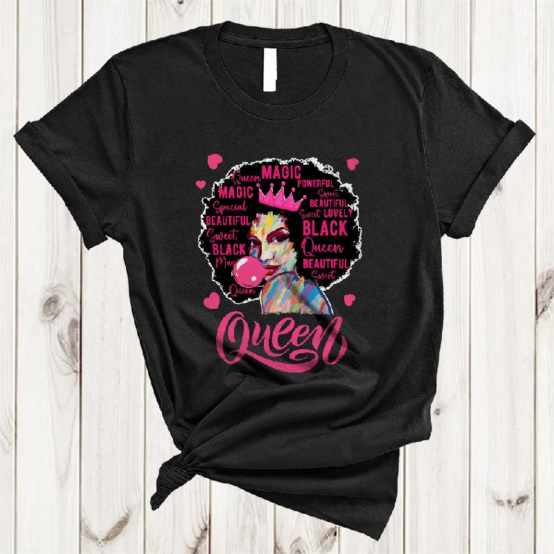 Queen, Adorable Black History Month African American Women Bubble, Pride Afro Family Group T-Shirt Handmade Hand-knitted Hand-woven