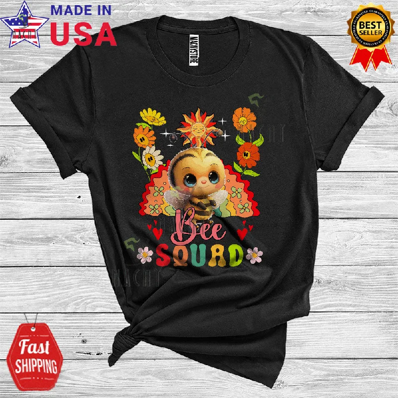 Bee Squad Funny Insect Lover Women Girl Floral Flower Rainbow Sun T-Shirt Hooded Caped Shawl Collar
