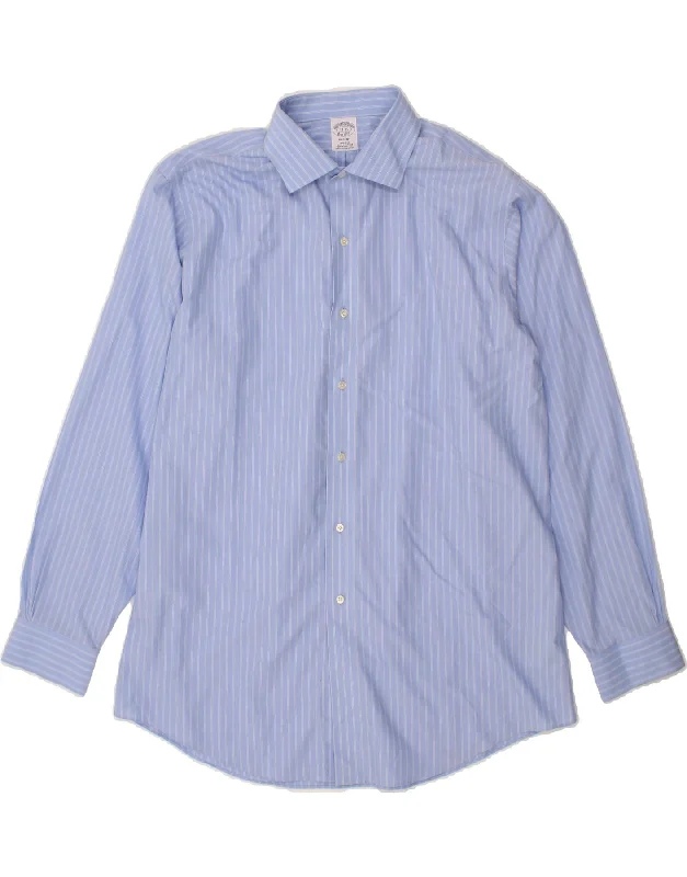 BROOKS BROTHERS Mens Regent Shirt  Size 17 XL Blue Striped Cotton Spandex Blend Rayon Blend Denim Blend