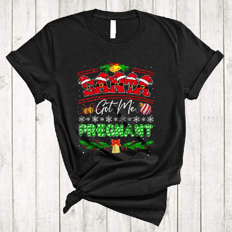 Santa Got Me Pregnant, Sarcastic Christmas Santa Women Naughty, Snow Around X-mas T-Shirt Real Fur Shearling Chenille