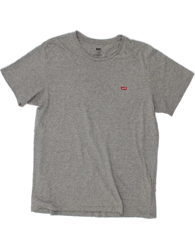 LEVI'S Mens Standard T-Shirt Top Large Grey Cotton Collared Crew Neck Turtle Neck