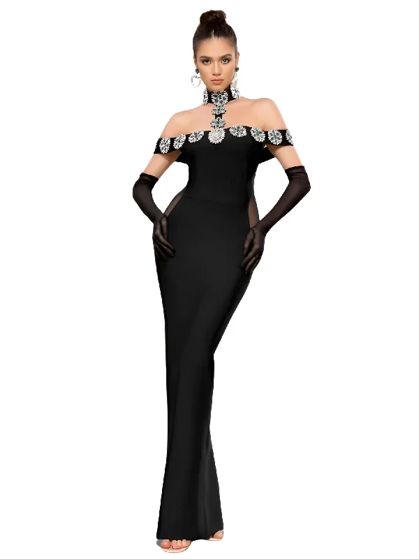Women's Celebrity Sexy Diamonds Dress Crystal Black Maxi Long Bodycon Elegant Evening Club Party Dress Tunics Silk luxurious