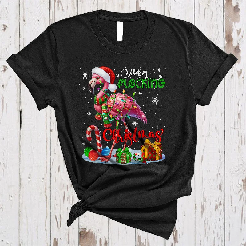 Merry Flocking Christmas, Wonderful X-mas Lights Santa Flamingo, X-mas Women Family Group T-Shirt Chenille Blend Fleece Blend Nylon Blend