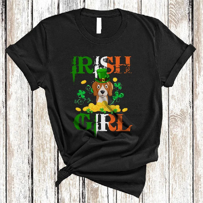 Irish Girl, Wonderful St. Patrick's Day Beagle Lover, Matching Women Irish Flag Shamrock T-Shirt Faux Fur Fabric Real Fur Fabric Shearling Fabric