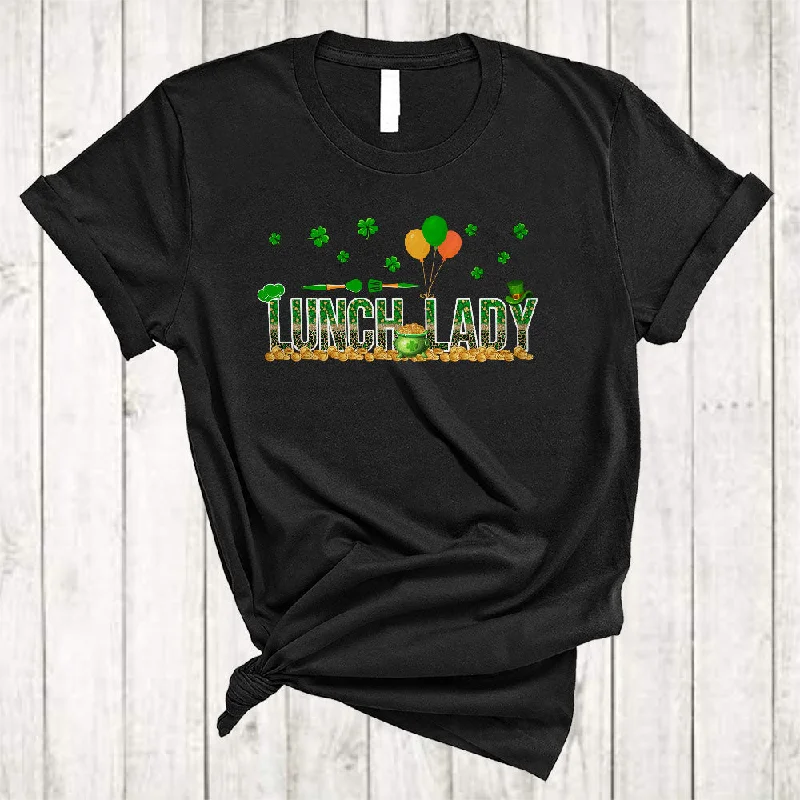 Lunch Lady, Awesome St. Patrick's Day Leopard Shamrocks, Matching Girls Women Family Group T-Shirt Fleece Fabric Down Fabric Feather Fabric