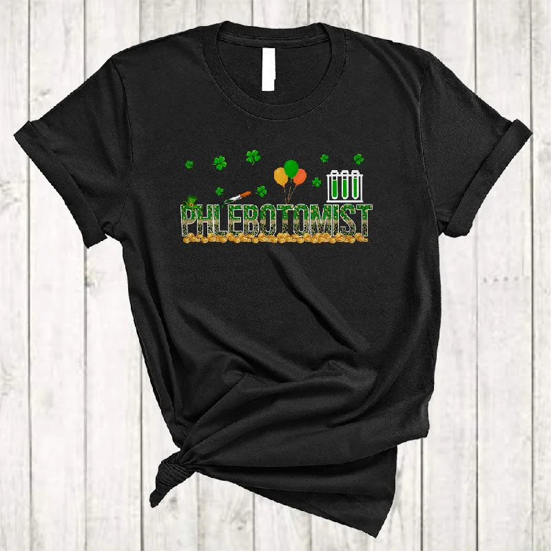 Phlebotomist, Awesome St. Patrick's Day Leopard Shamrocks, Matching Girls Women Family Group T-Shirt Satin Fabric Silk Fabric Chiffon Fabric