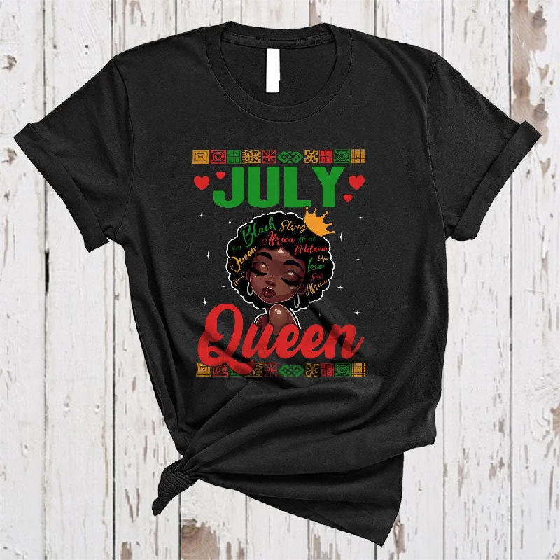 July Queen, Amazing Birthday Afro Black African American Women, Black History Month Zodiac T-Shirt Front Pockets Side Pockets Patch Pockets