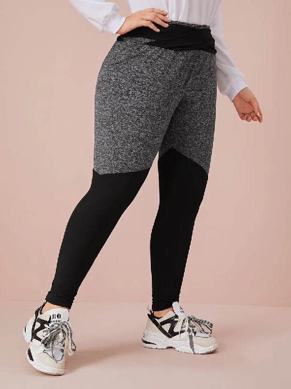 Plus Size Crisscross Waist Two Tone Leggings Cozy Fashion Leggings