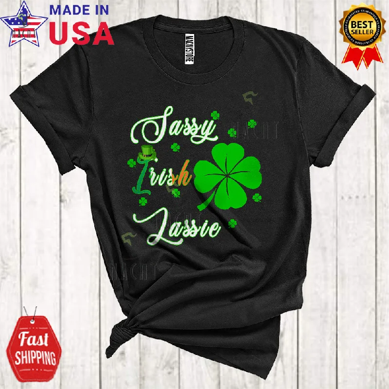 Sassy Irish Lassie Cool Happy St. Patrick's Day Irish Flag Shamrock Matching Women Family Group T-Shirt Graphic T-Shirt Round Neck Polyester