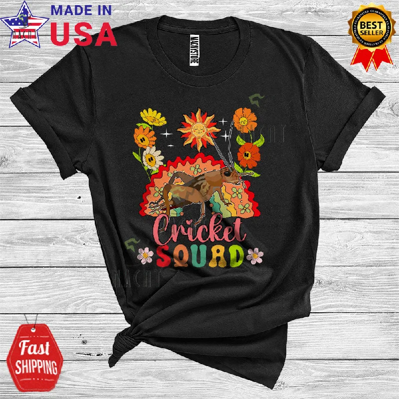 Cricket Squad Funny Insect Lover Women Girl Floral Flower Rainbow Sun T-Shirt Striped Floral Plaid