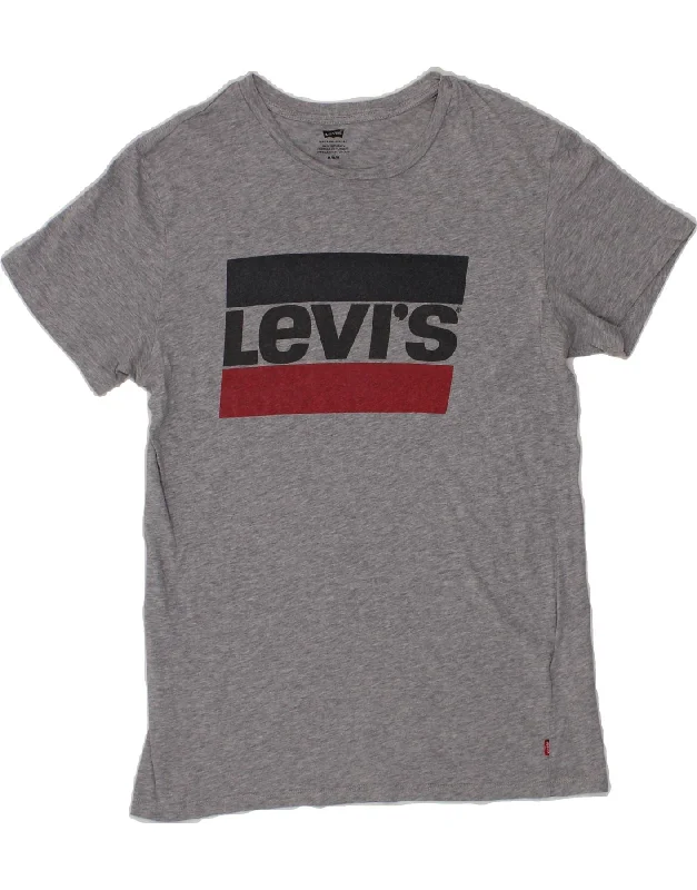 LEVI'S Mens Graphic T-Shirt Top Medium Grey Flecked Cotton Ribbed Striped Patterned